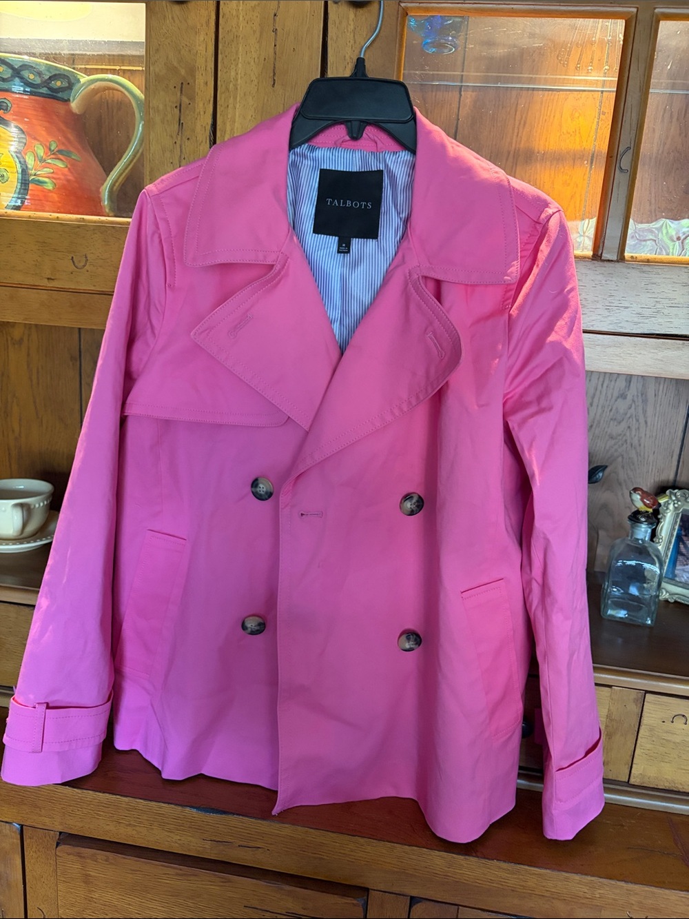 Talbots  Pink short Double-Breasted Trench Jacket women size medium  like new